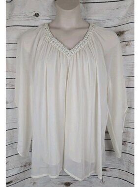 Rose & Olive Blouse Womens 2X Ivory Chiffon Boho Peasant Ethereal